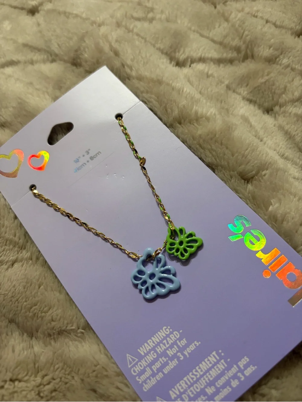 NWT-Claire's Gold Chain Necklace with Blue & Green Butterfly Charms